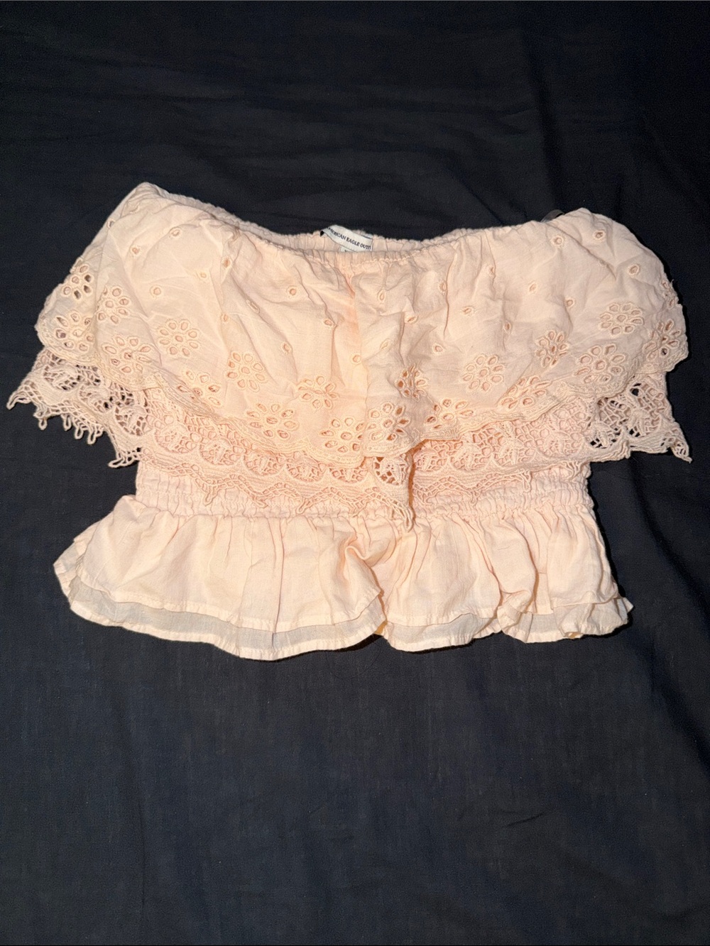 American Eagle Outfitters Light Peach Eyelet Off-Shoulder Crop Top